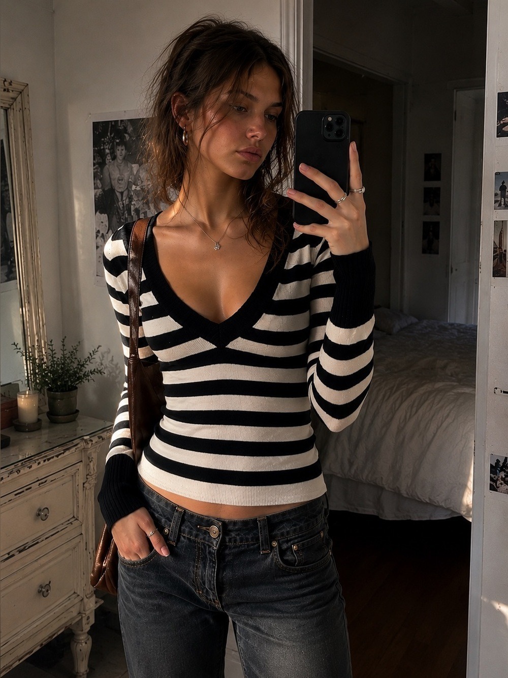 American Eagle Y2K Striped V Neck Sweater Soft Grunge Indie Sleaze Tumblr Girl L